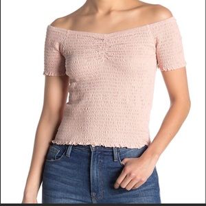 Abound Smocked Off The Shoulder Crop Top | Color: Blue size:xxl